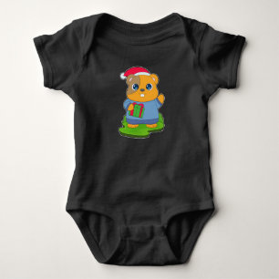 Hamster Christmas Santa hat Baby Bodysuit
