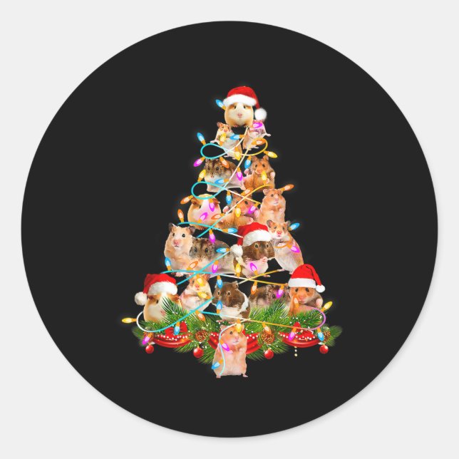 Hamster Christmas Tree Led Funny Hamster Snow Chir Classic Round Sticker (Front)