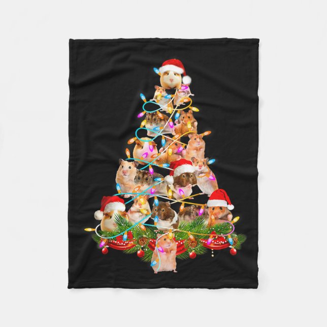 Hamster Christmas Tree Led Funny Hamster Snow Chir Fleece Blanket (Front)