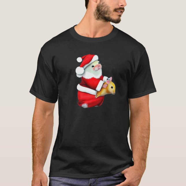 Hamster Dad and Hamster Baby in Christmas Costume  T-Shirt (Front)