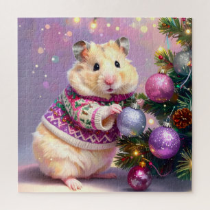 Hamster Decorating Tree Christmas Jigsaw Puzzle
