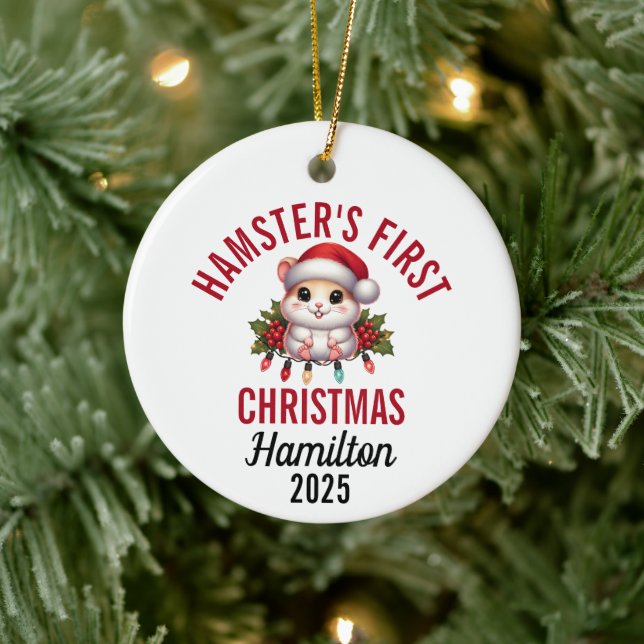 Hamster First Christmas 2025 Ceramic Ornament (Tree)