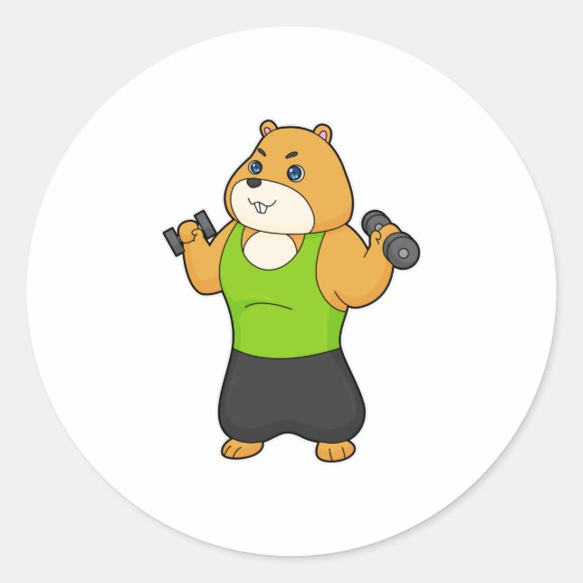 Hamster Fitness Dumbbell Classic Round Sticker (Front)