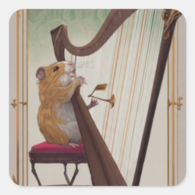 Hamster Harpist – Mini Musical Illustration  Square Sticker (Front)