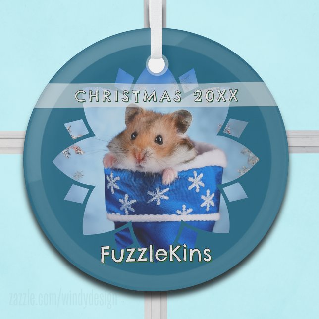 Hamster in Blue Christmas Stocking Glass Ornament (Creator Uploaded)