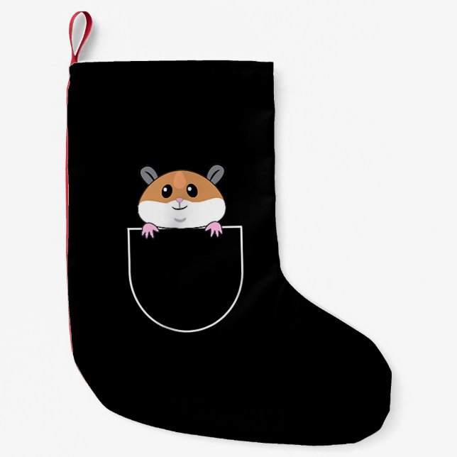 Hamster In Faux Pocket Small Christmas Stocking (Front)