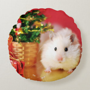 Hamster Kokolinka with Christmas tree Round Pillow