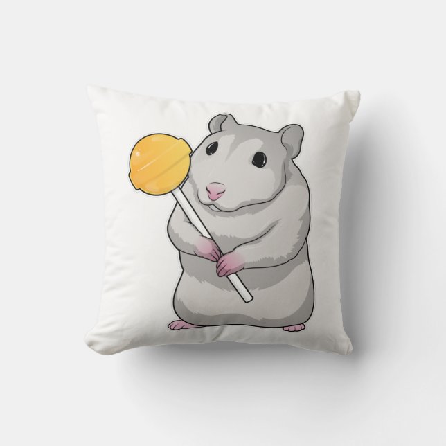 Hamster Lollipop Throw Pillow (Front)
