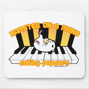 Hamster on a piano eating popcorn mouse pad