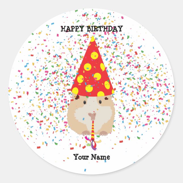 Hamster Partying - Animals at Birthday Party Name Classic Round Sticker (Front)