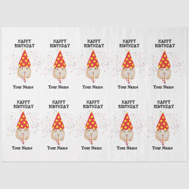 Hamster Partying - Animals at Birthday Party Name  Tissue Paper (Front)
