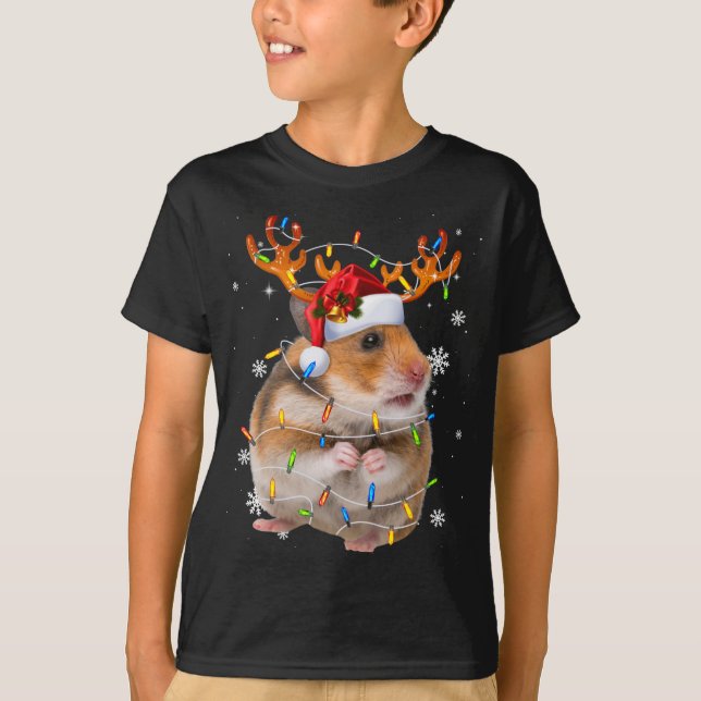 Hamster Reindeer Christmas Lights Funny Hamster Xm T-Shirt (Front)