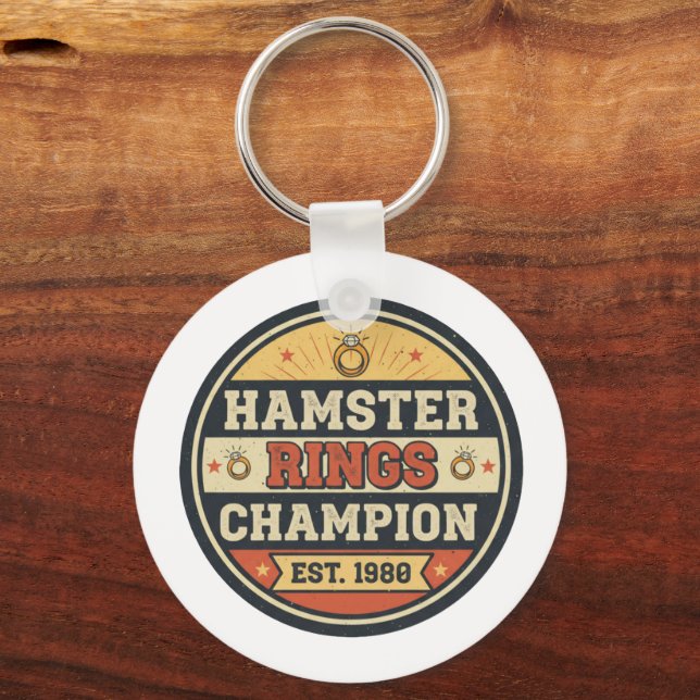 Hamster Rings Champion Retro Badge Keychain (Front)