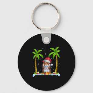 Hamster Santa Hat Palm Tree Beach Xmas Pajama Keychain