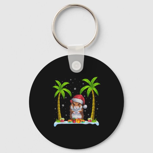 Hamster Santa Hat Palm Tree Beach Xmas Pajama  Keychain (Front)