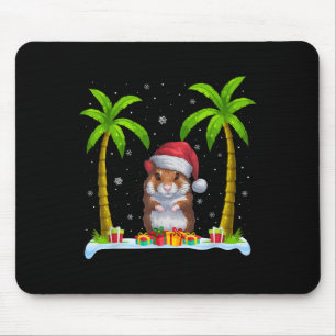 Hamster Santa Hat Palm Tree Beach Xmas Pajama Mouse Pad