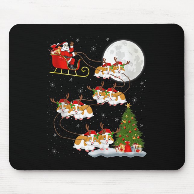 Hamster Santa Sleigh Flying Funny Magical Christma Mouse Pad (Front)