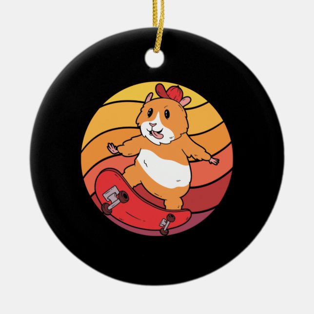 Hamster Skateboard Retro Ceramic Ornament (Front)
