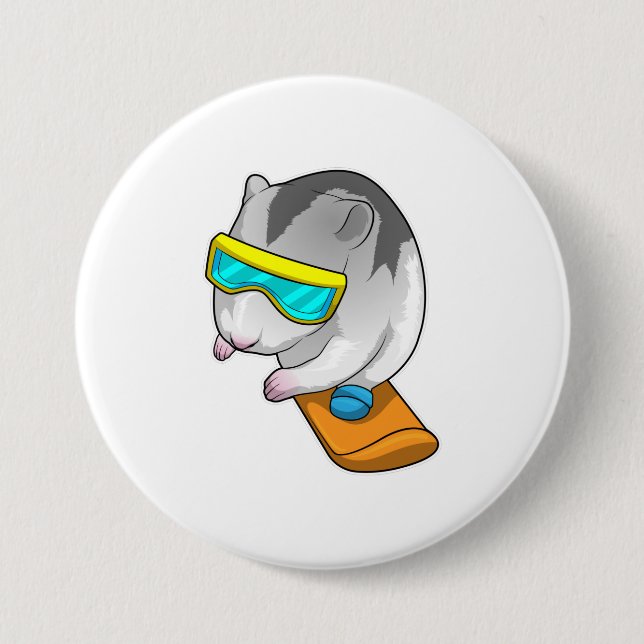 Hamster Snowboarder Snowboard 3 Inch Round Button (Front)