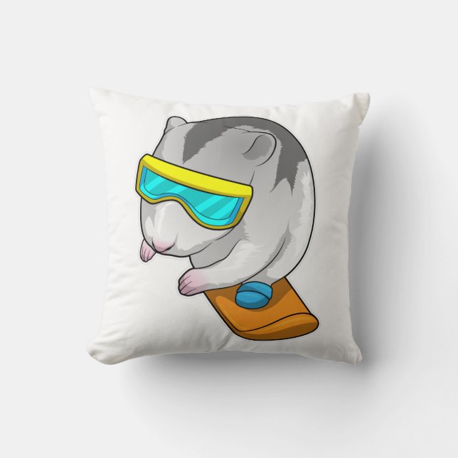 Hamster Snowboarder Snowboard Throw Pillow (Front)