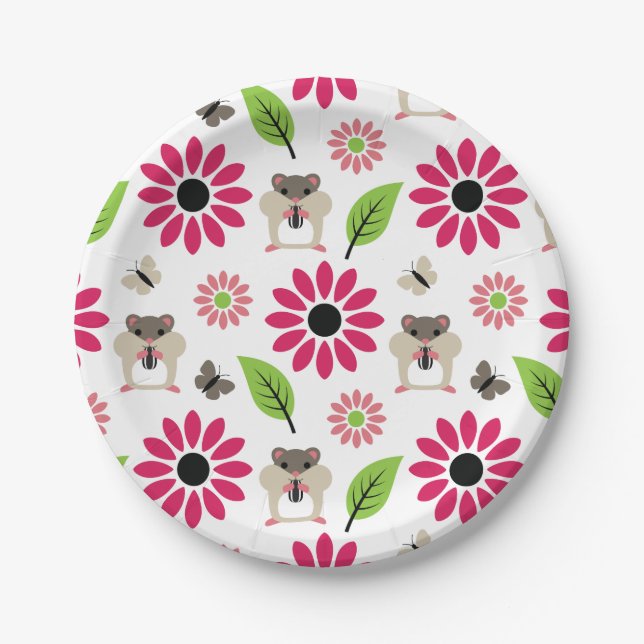 Hamster & Sunflower Seamless Pattern Paper Plate (Front)
