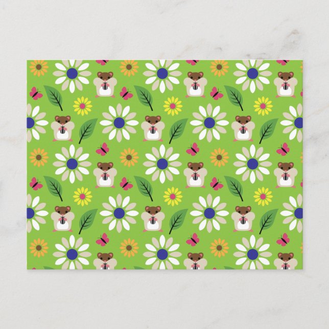 Hamster & Sunflower Seamless Pattern Postcard (Front)