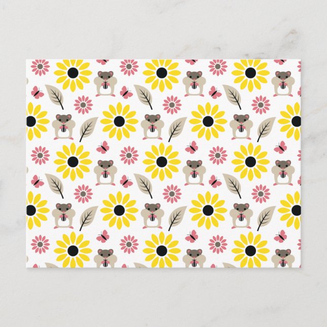 Hamster & Sunflower Seamless Pattern Postcard (Front)