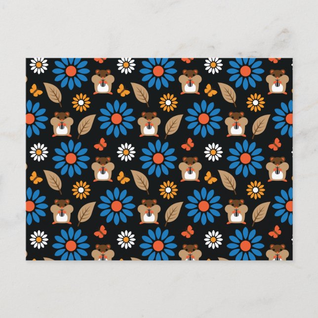 Hamster & Sunflower Seamless Pattern Postcard (Front)