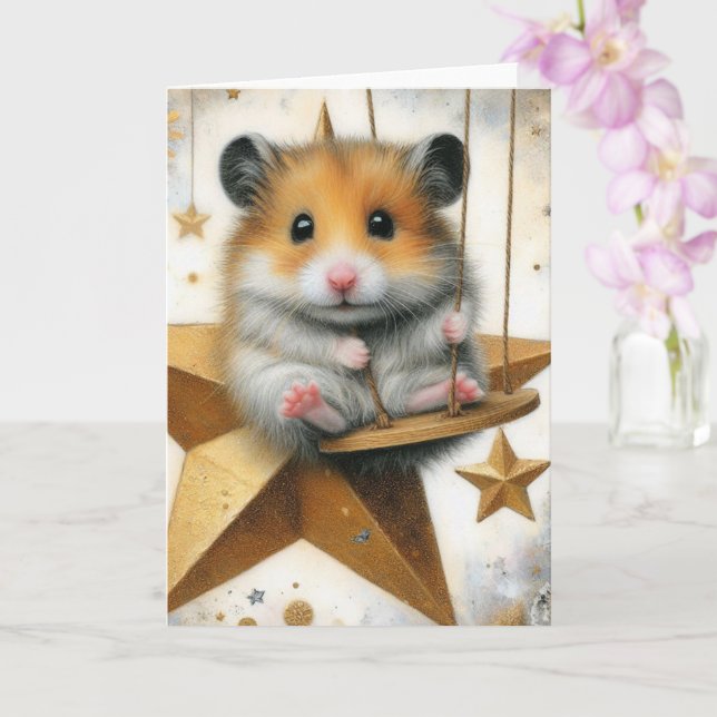 Hamster Swings Amongst the Stars All Occasions  Card (Orchid)