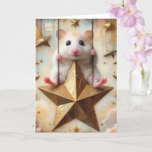 Hamster Swings on Golden Star Cute All Occasions  Card