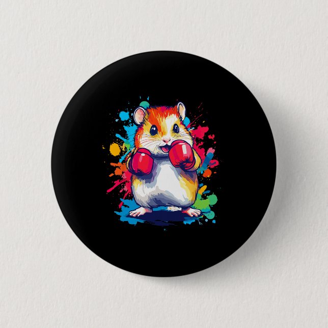 Hamster Wearing Boxing Gloves Colourful Art  2 Inch Round Button (Front)
