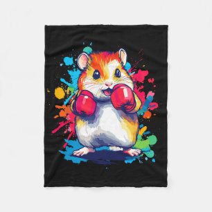 Hamster Wearing Boxing Gloves Colourful Art  Fleece Blanket