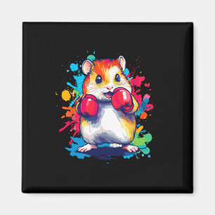 Hamster Wearing Boxing Gloves Colourful Art Magnet
