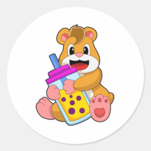 Hamster with Baby bottle Juice Classic Round Sticker