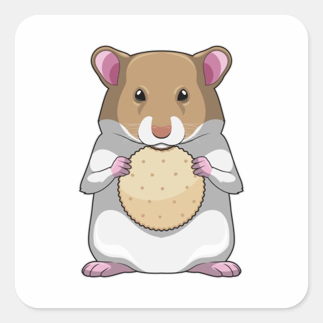 Hamster with Biscuit Square Sticker (Front)