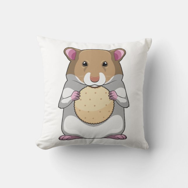 Hamster with Biscuit Throw Pillow (Front)