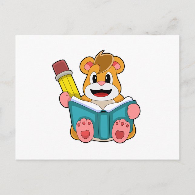 Hamster with Book and Pen Postcard (Front)
