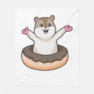 Hamster with Chocolate Donut Fleece Blanket