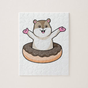 Hamster with Chocolate Doughnut Jigsaw Puzzle