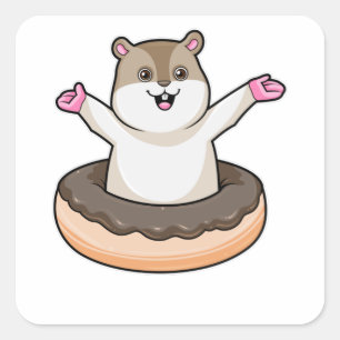 Hamster with Chocolate Doughnut Square Sticker