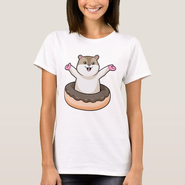 Hamster with Chocolate Doughnut T-Shirt (Front)