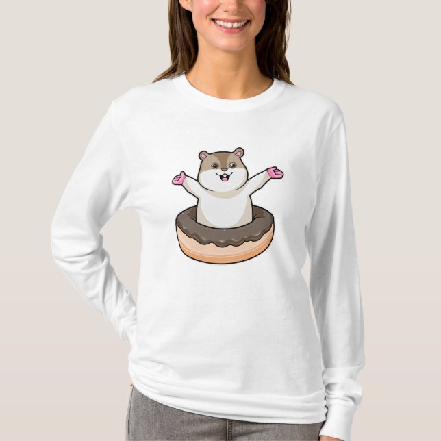Hamster with Chocolate Doughnut T-Shirt (Front)