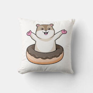 Hamster with Chocolate Doughnut Throw Pillow