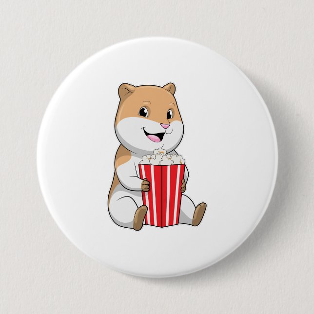 Hamster with Cone of Popcorn 3 Inch Round Button (Front)