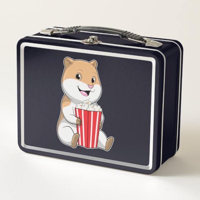 Hamster with Cone of Popcorn Metal Lunch Box (Front)