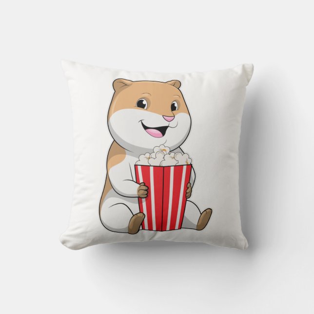 Hamster with Cone of Popcorn Throw Pillow (Front)