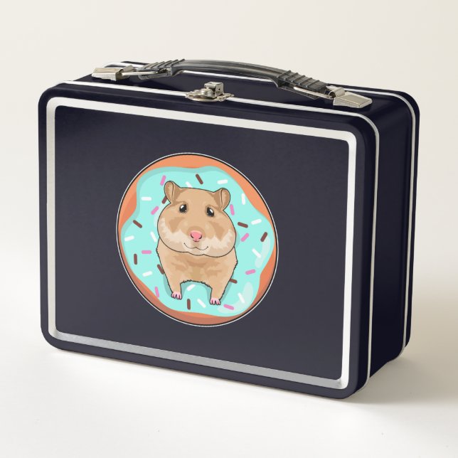 Hamster with Doughnut Metal Lunch Box (Front)