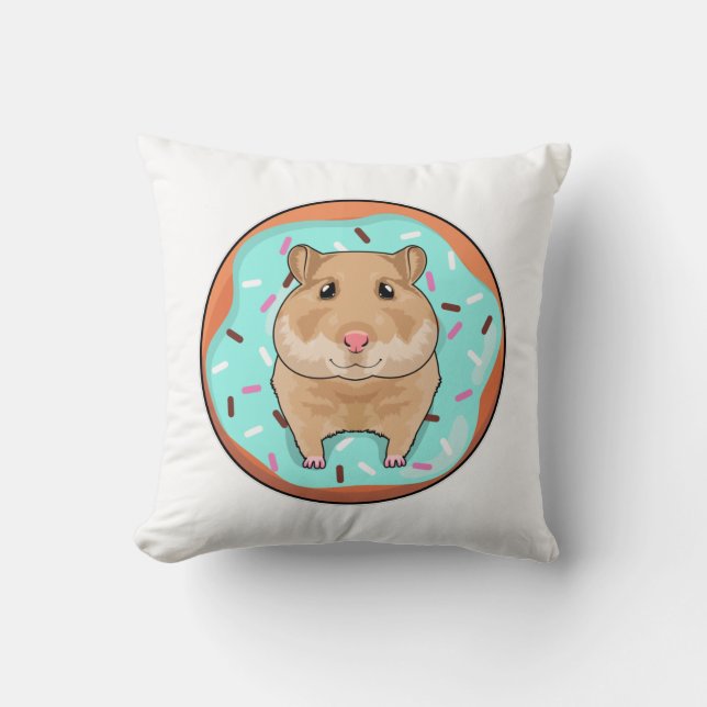 Hamster with Doughnut Throw Pillow (Front)