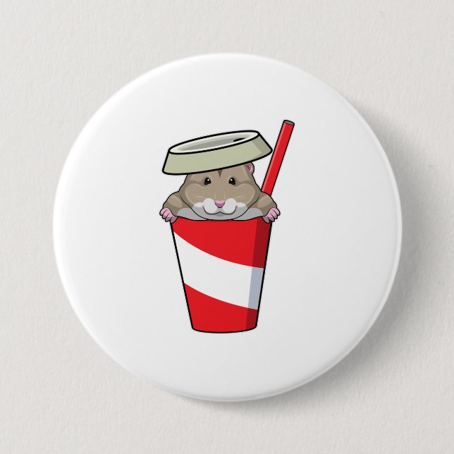 Hamster with Drink 3 Inch Round Button (Front)
