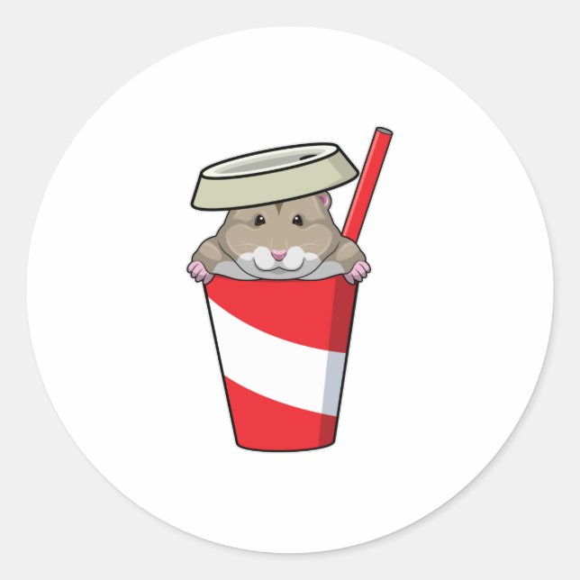 Hamster with Drink Classic Round Sticker (Front)